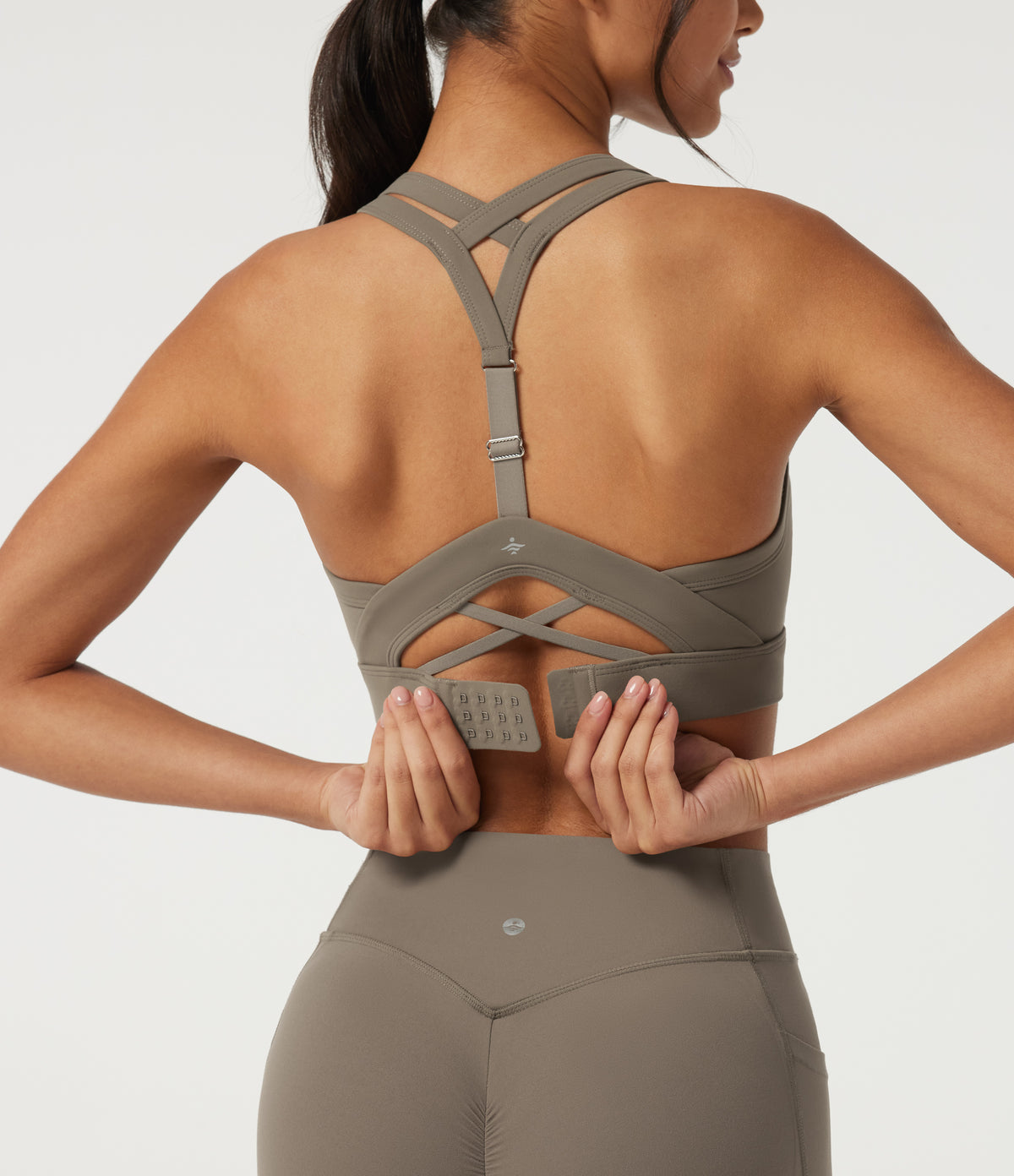Medium Support U Neck Crisscross Back Training Sports Bra with Built in Bra — Dawn Brown — view 6