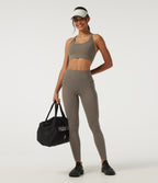 Medium Support U Neck Crisscross Back Training Sports Bra with Built in Bra — Dawn Brown — view 8
