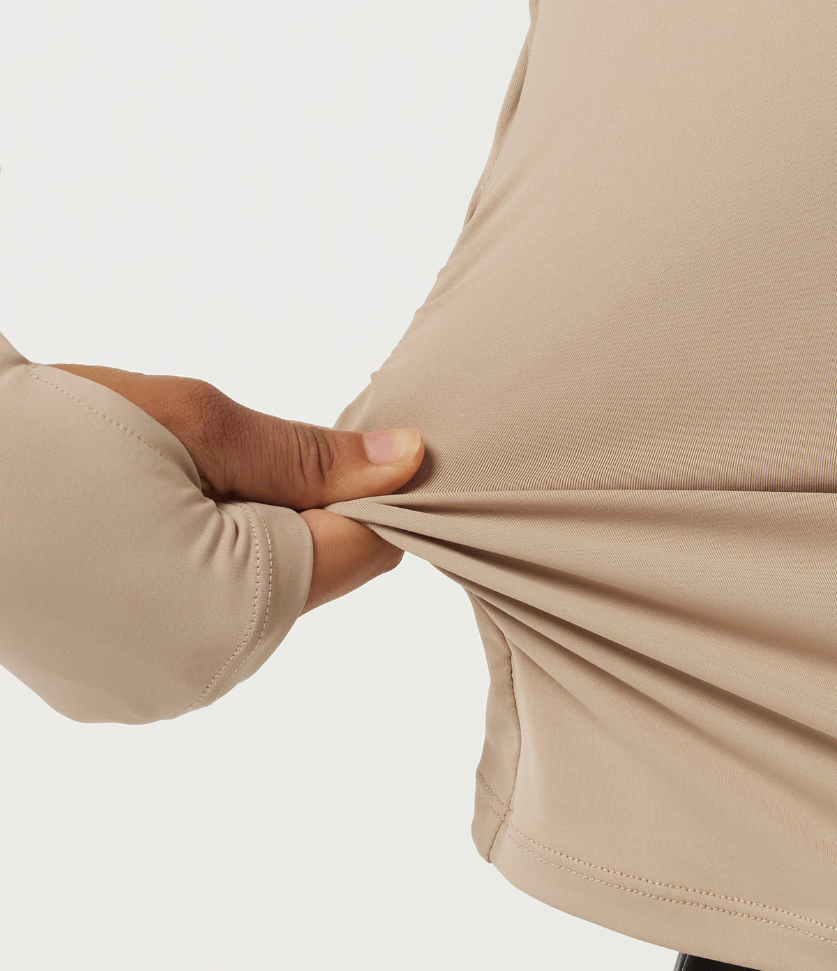 Boat Neck Long Sleeve Yoga Top with Thumb Holes — Humus — view 7