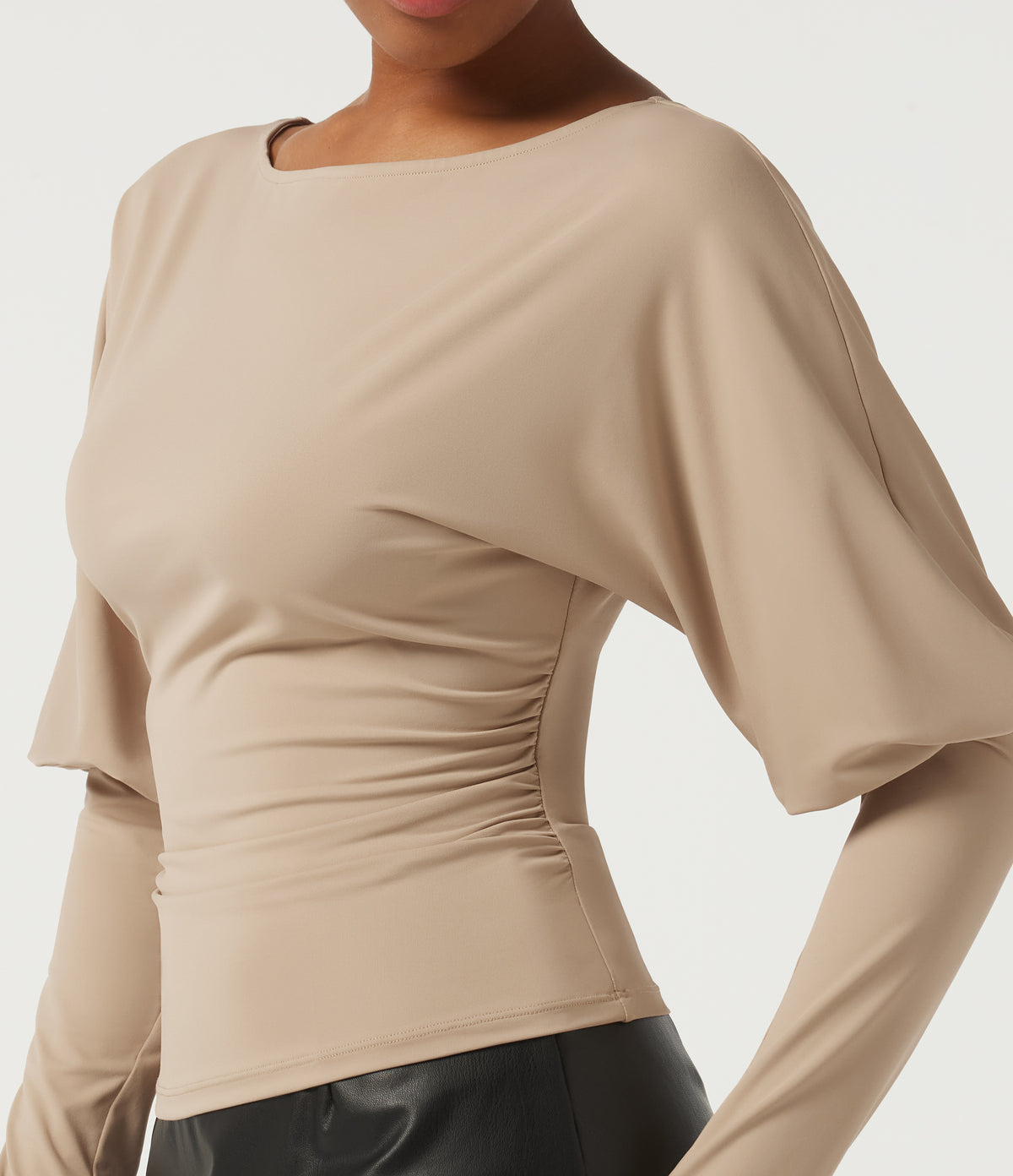 Boat Neck Long Sleeve Yoga Top with Thumb Holes — Humus — view 5