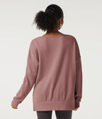 Round Neck Long Sleeve Slit Hem Casual Sweatshirt — Wild Salmon — view 2