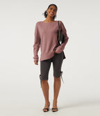 Round Neck Long Sleeve Slit Hem Casual Sweatshirt — Wild Salmon — view 8