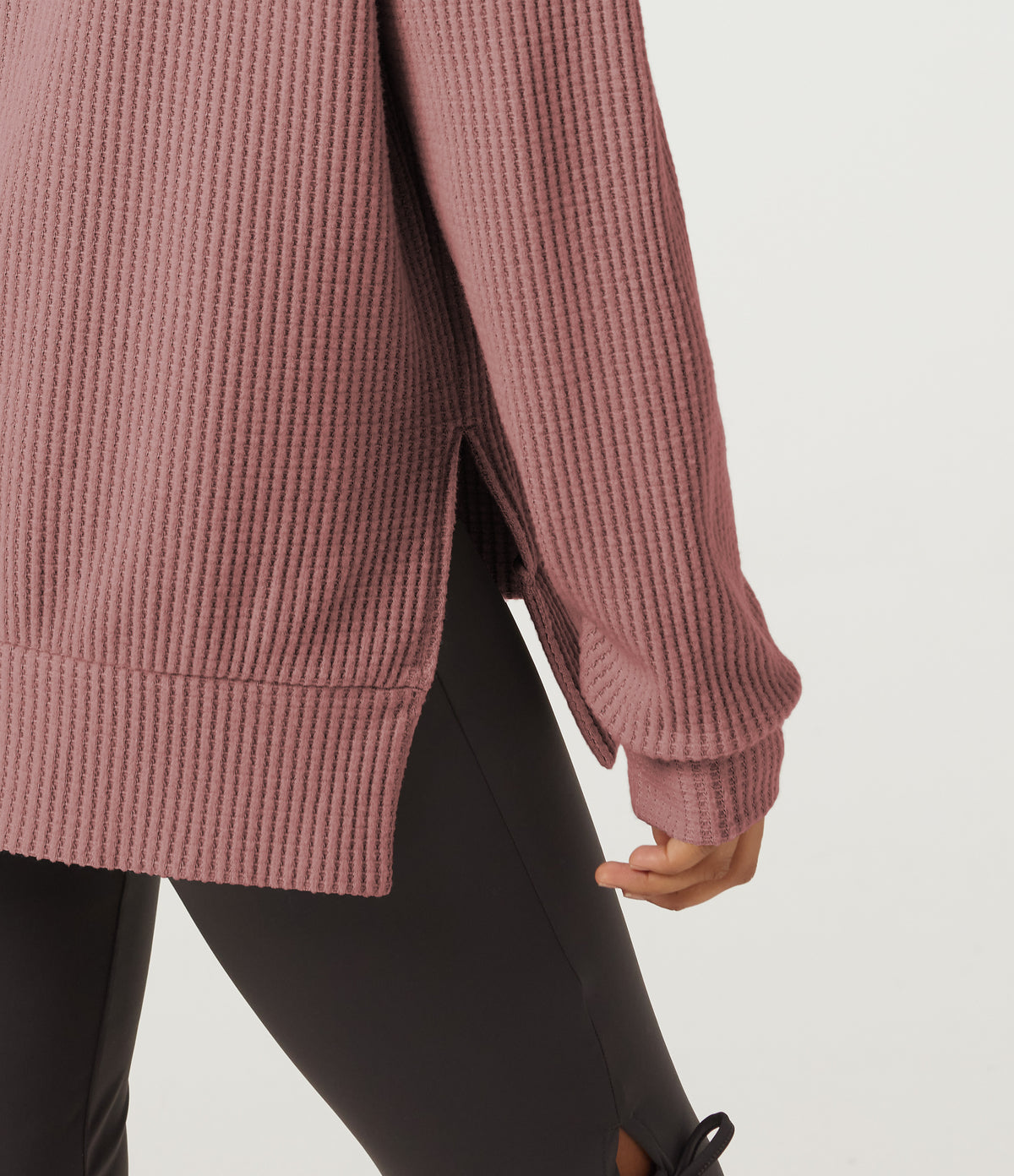 Round Neck Long Sleeve Slit Hem Casual Sweatshirt — Wild Salmon — view 6