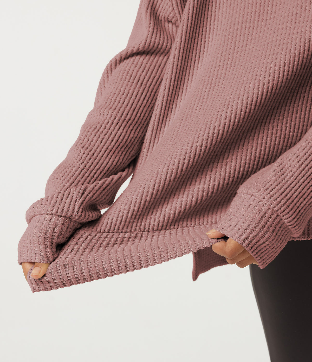 Round Neck Long Sleeve Slit Hem Casual Sweatshirt — Wild Salmon — view 7