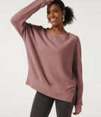 Round Neck Long Sleeve Slit Hem Casual Sweatshirt — Wild Salmon — view 1