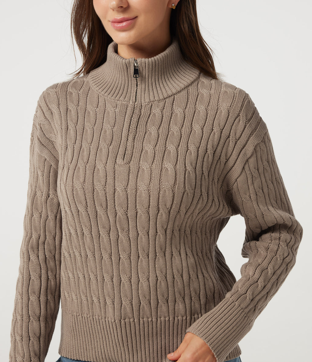 Mock Neck Long Sleeve Work Jumper — Stucco — view 6