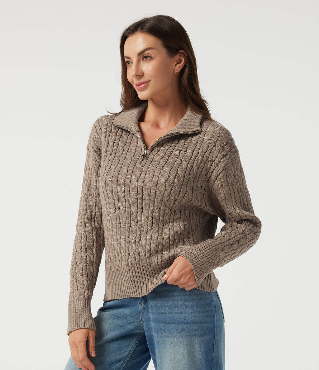 Mock Neck Long Sleeve Work Jumper — Stucco — view 3
