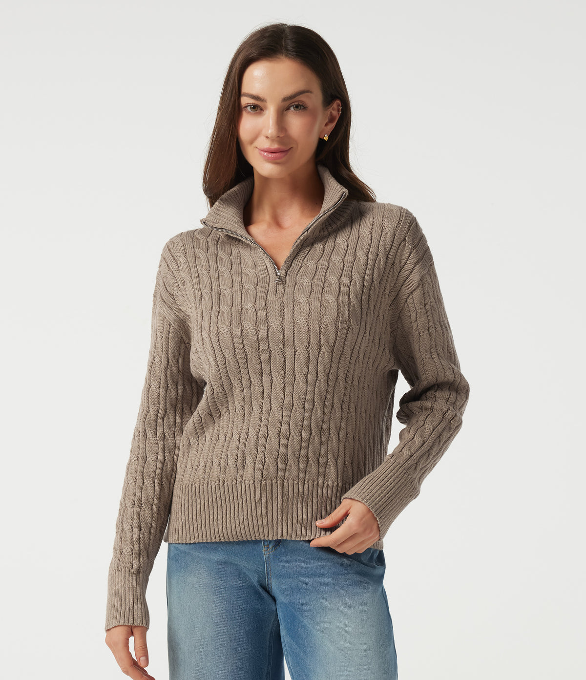 Mock Neck Long Sleeve Work Jumper — Stucco — view 1
