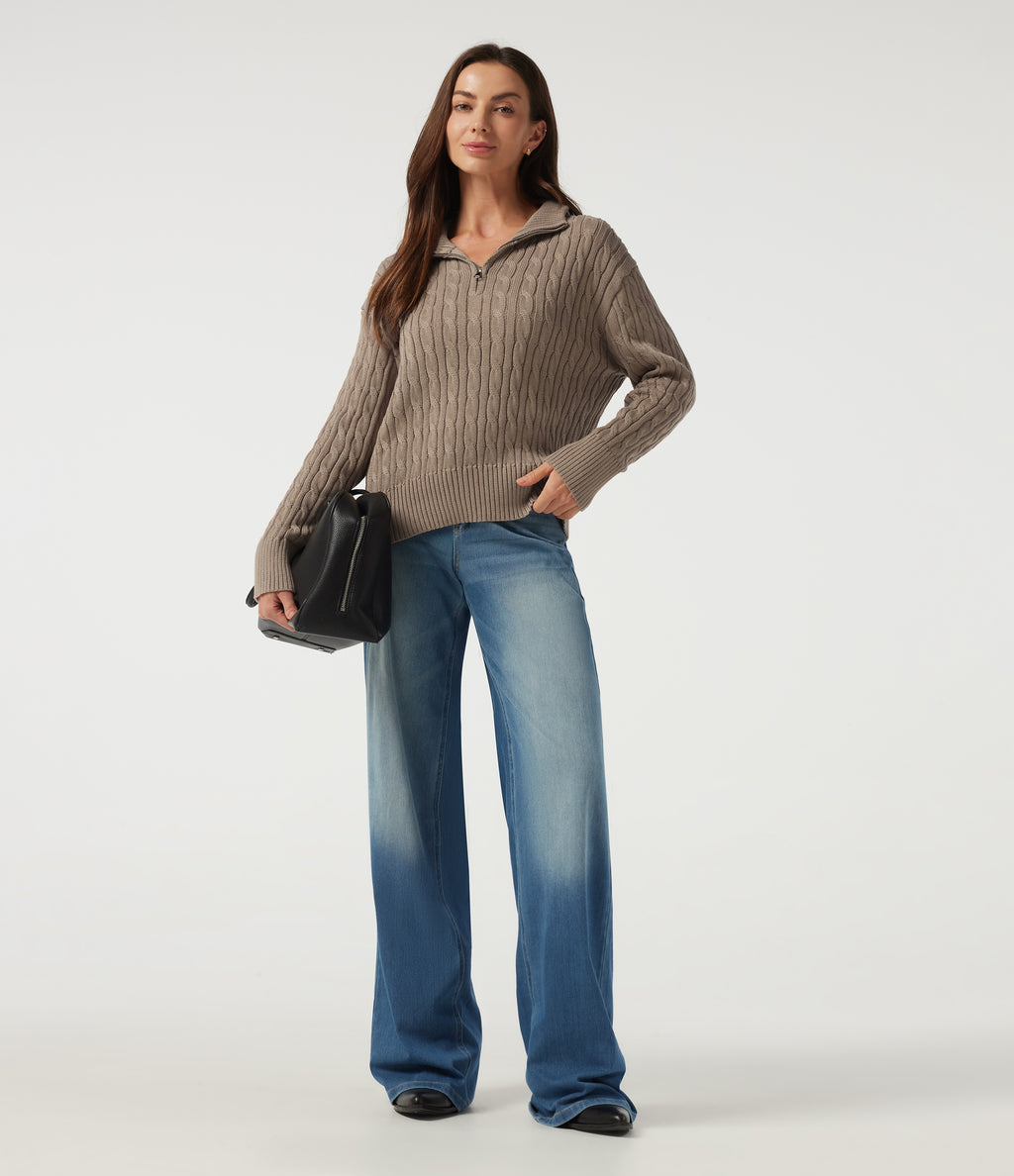 Mock Neck Long Sleeve Work Jumper — Stucco — view 7