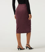 High Waisted Ruched Crossover Hem Bodycon Midi Suede Casual Skirt — Chocolate Truffle — view 2