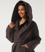 Hooded Long Sleeve Belted Longline Casual Coat with Pockets — Seal Brown — view 4