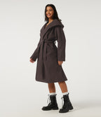 Hooded Long Sleeve Belted Longline Casual Coat with Pockets — Seal Brown — view 3