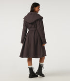 Hooded Long Sleeve Belted Longline Casual Coat with Pockets — Seal Brown — view 2