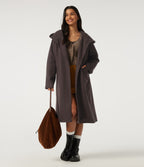 Hooded Long Sleeve Belted Longline Casual Coat with Pockets — Seal Brown — view 6
