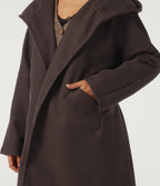 Hooded Long Sleeve Belted Longline Casual Coat with Pockets — Seal Brown — view 5