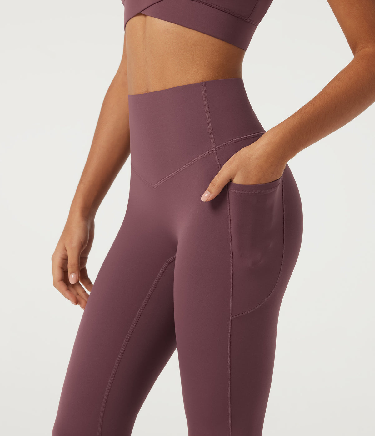High Waisted Tummy Control Skinny Yoga Leggings with Pockets — Evening Red — view 5