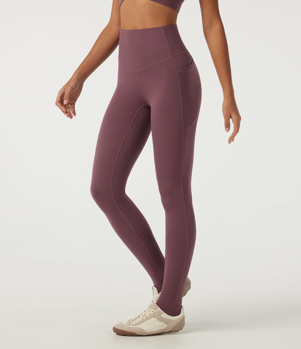 High Waisted Tummy Control Skinny Yoga Leggings with Pockets — Evening Red — view 4