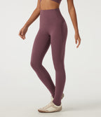 High Waisted Tummy Control Skinny Yoga Leggings with Pockets — Evening Red — view 4