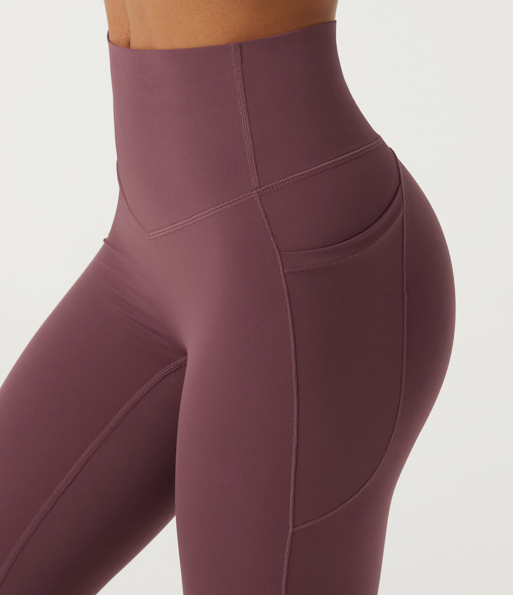 High Waisted Tummy Control Skinny Yoga Leggings with Pockets — Evening Red — view 7