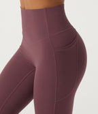 High Waisted Tummy Control Skinny Yoga Leggings with Pockets — Evening Red — view 7