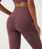 High Waisted Tummy Control Skinny Yoga Leggings with Pockets — Evening Red — view 6