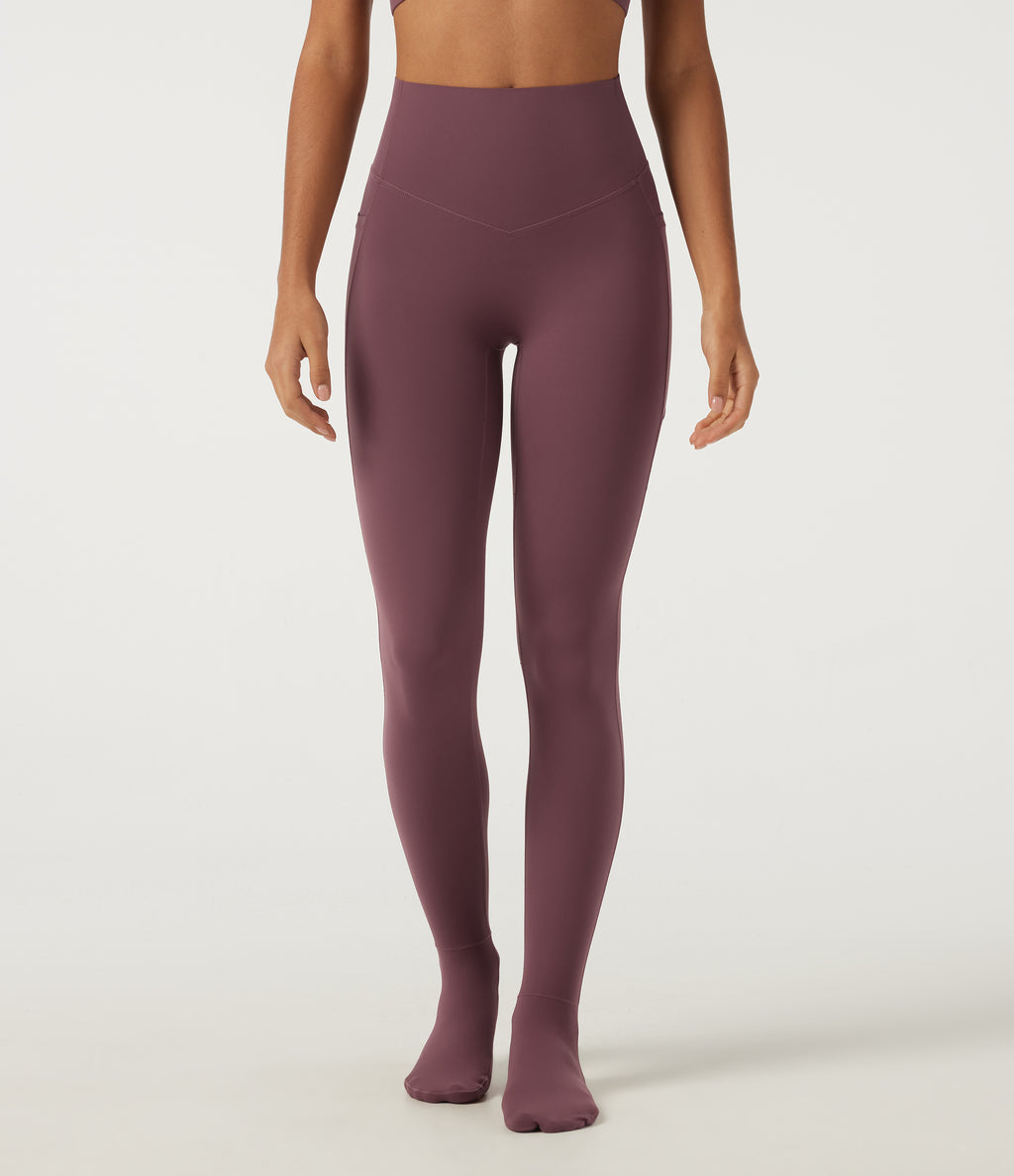 High Waisted Tummy Control Skinny Yoga Leggings with Pockets — Evening Red — view 3