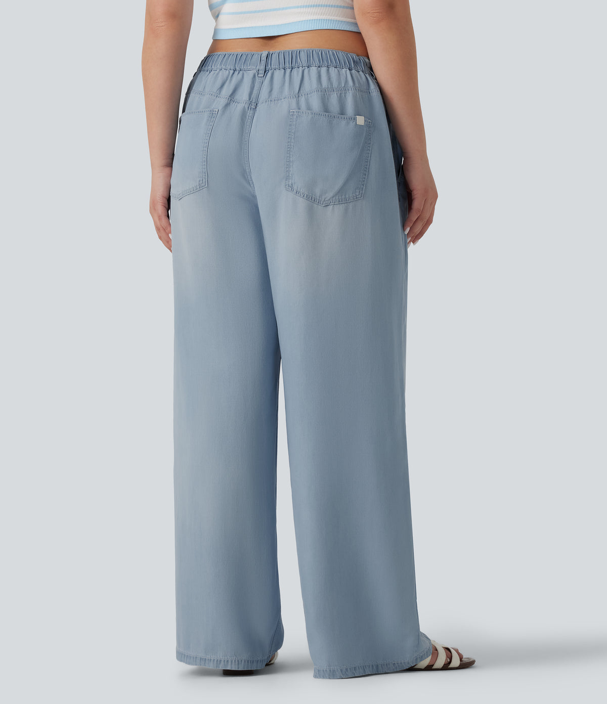 Plus Size Mid Rise Drawstring Casual Jeans with Pockets — Malibu Blue Denim — view 2