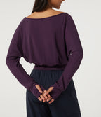 V Neck Batwing Long Sleeve Casual Top with Thumbholes — Potent Purple — view 6