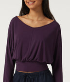 V Neck Batwing Long Sleeve Casual Top with Thumbholes — Potent Purple — view 5