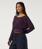V Neck Batwing Long Sleeve Casual Top with Thumbholes — Potent Purple — view 4