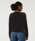 Round Neck Long Sleeve Velvet Casual Sweatshirt — Charcoal Brown — view 2