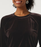 Round Neck Long Sleeve Velvet Casual Sweatshirt — Charcoal Brown — view 5