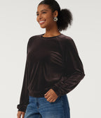 Round Neck Long Sleeve Velvet Casual Sweatshirt — Charcoal Brown — view 4