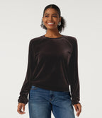 Round Neck Long Sleeve Velvet Casual Sweatshirt — Charcoal Brown — view 1
