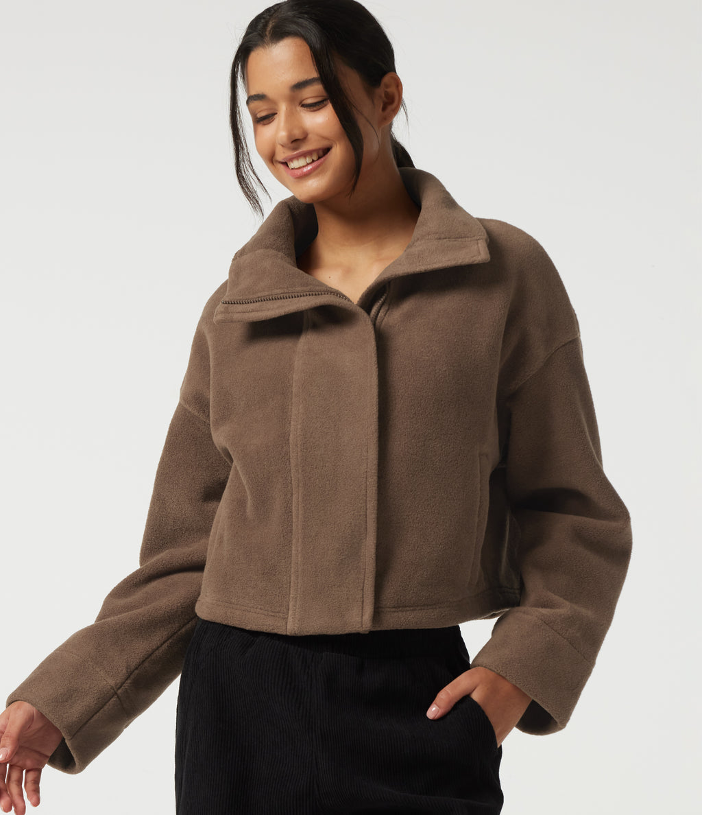 High Neck Long Sleeve Workout Jacket — Mustang — view 5