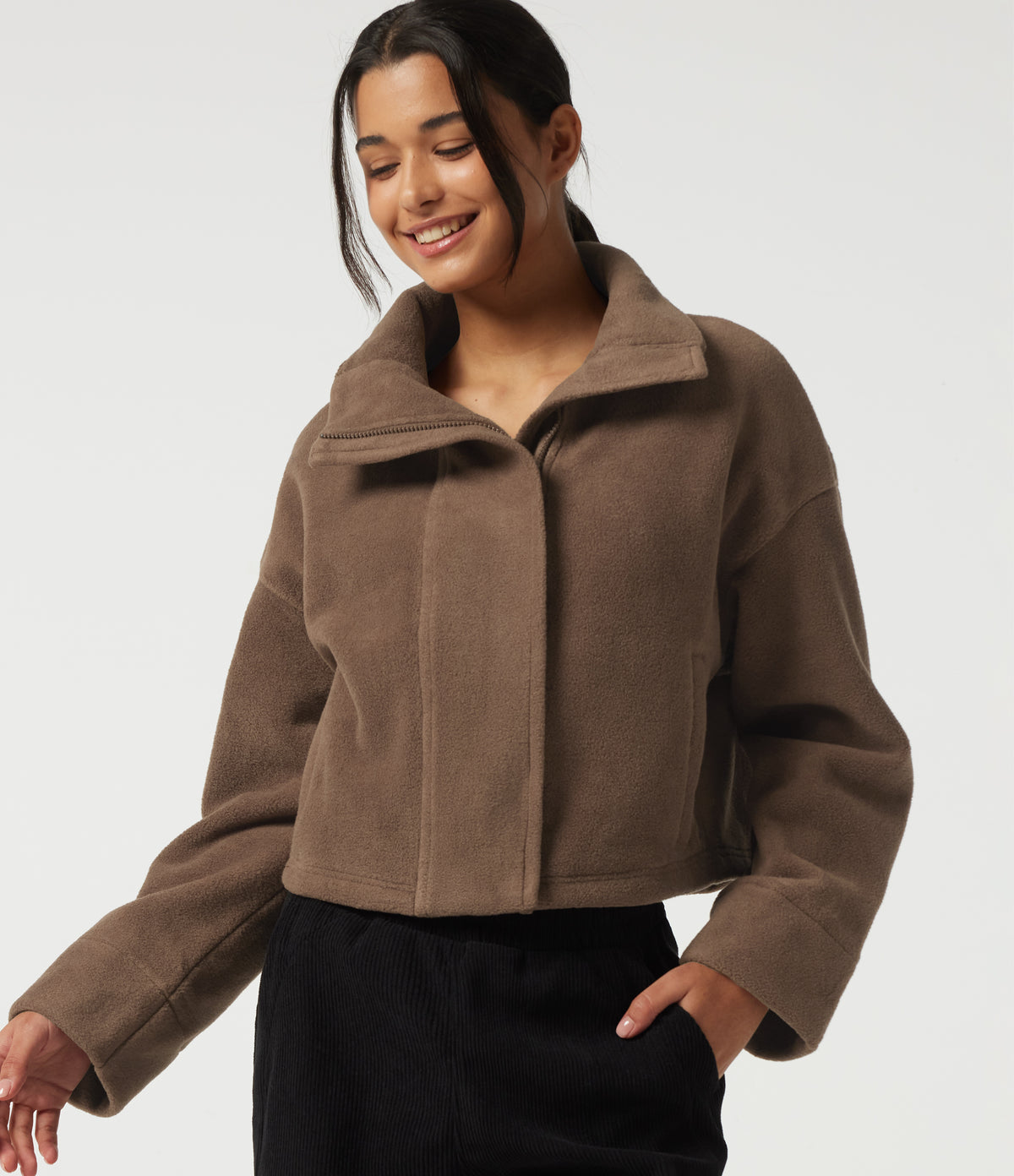 High Neck Long Sleeve Workout Jacket — Mustang — view 5