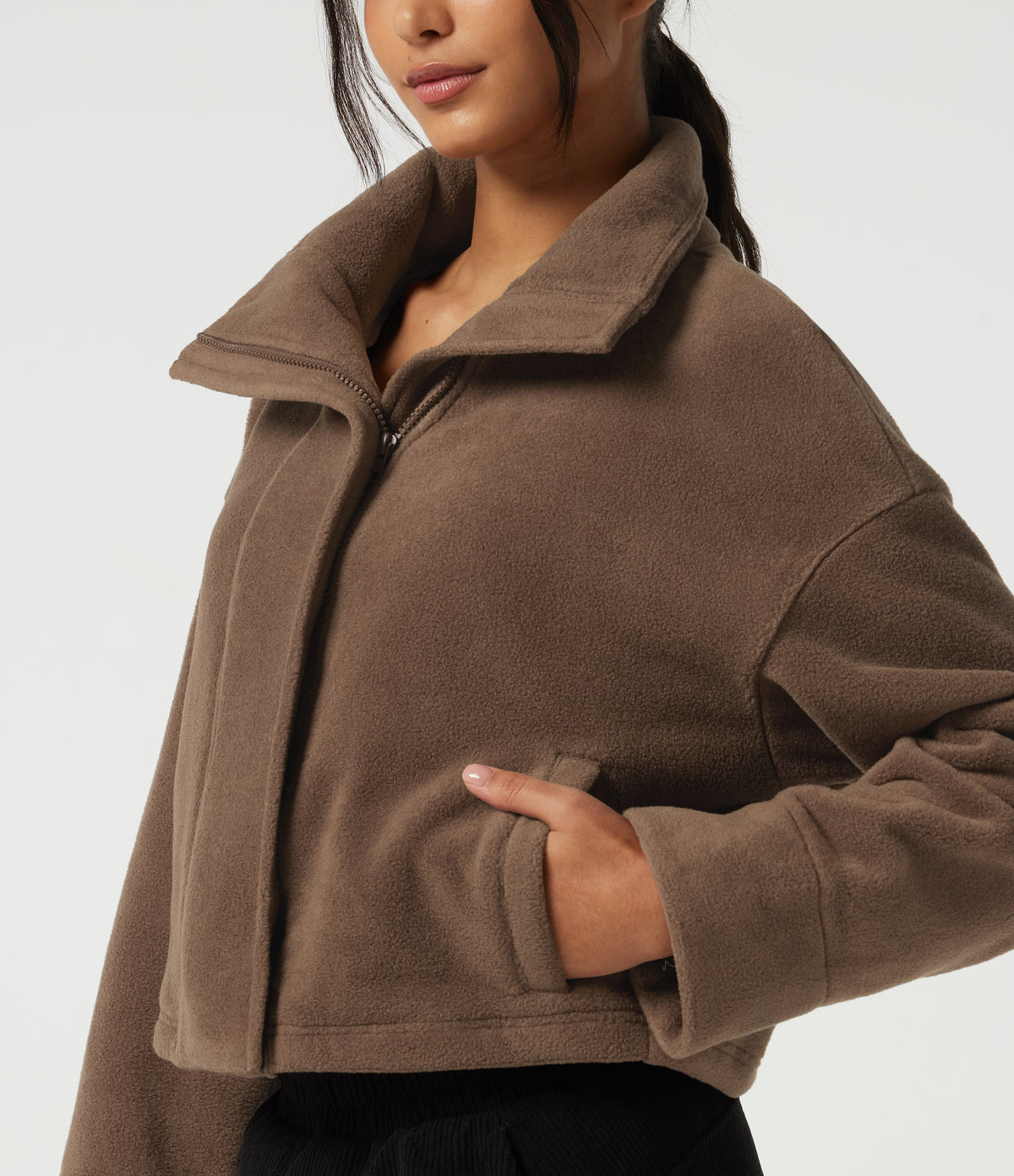 High Neck Long Sleeve Workout Jacket — Mustang — view 6