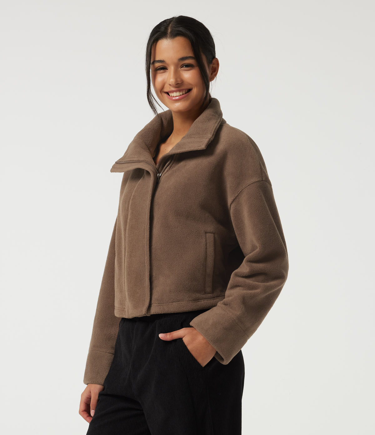 High Neck Long Sleeve Workout Jacket — Mustang — view 3