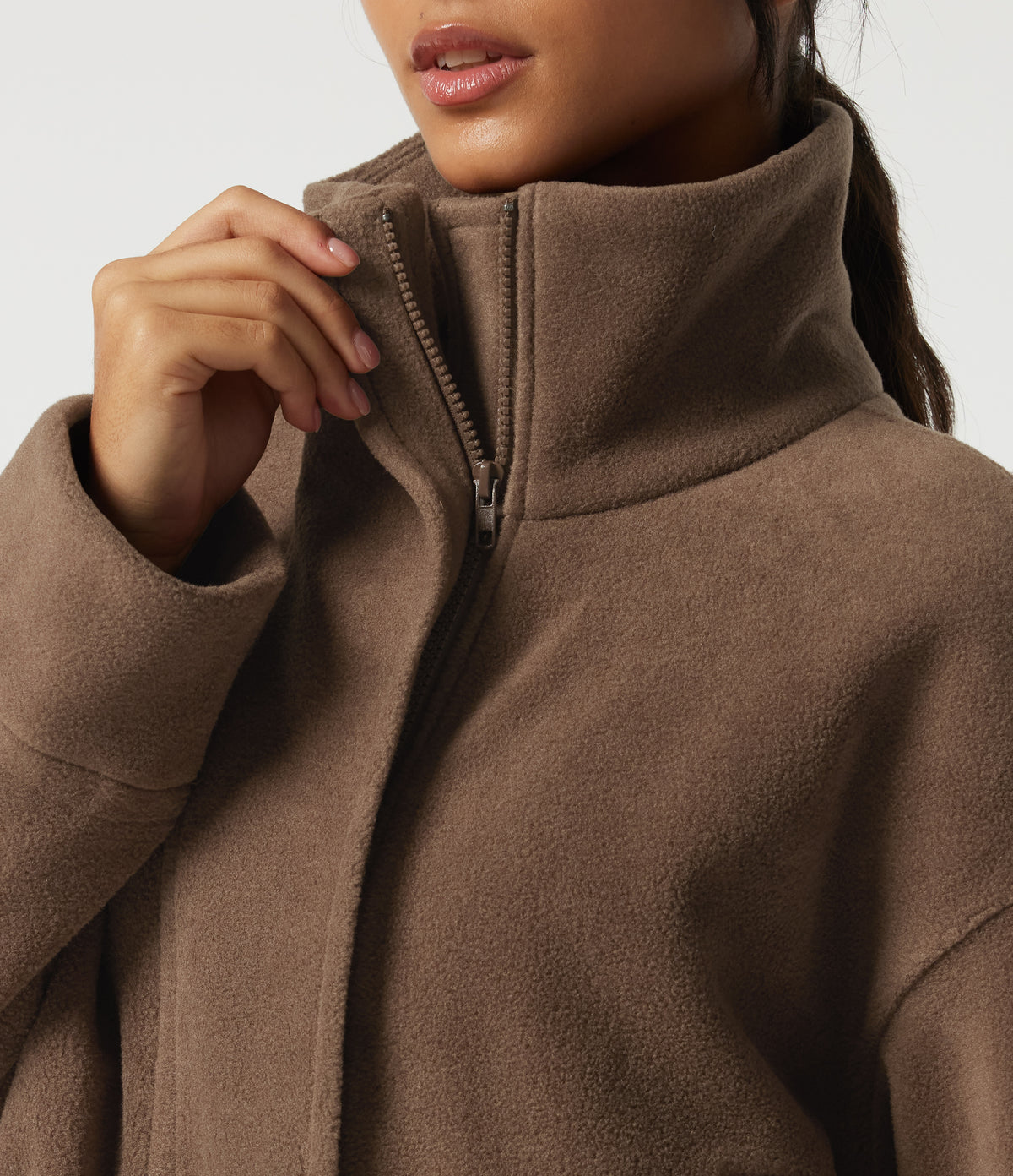 High Neck Long Sleeve Workout Jacket — Mustang — view 7