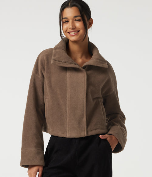 High Neck Long Sleeve Workout Jacket — Mustang — view 1