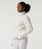 PuffFlex High Neck Long Sleeve Quilted Casual Padded Jacket with Pockets and Thumbholes — White — view 3