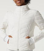PuffFlex High Neck Long Sleeve Quilted Casual Padded Jacket with Pockets and Thumbholes — White — view 5