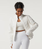 PuffFlex High Neck Long Sleeve Quilted Casual Padded Jacket with Pockets and Thumbholes — White — view 4