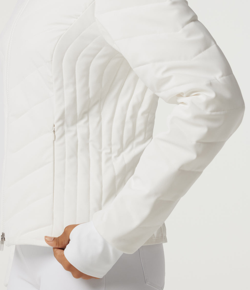 PuffFlex High Neck Long Sleeve Quilted Casual Padded Jacket with Pockets and Thumbholes — White — view 6