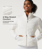 PuffFlex High Neck Long Sleeve Quilted Casual Padded Jacket with Pockets and Thumbholes — White — view 1