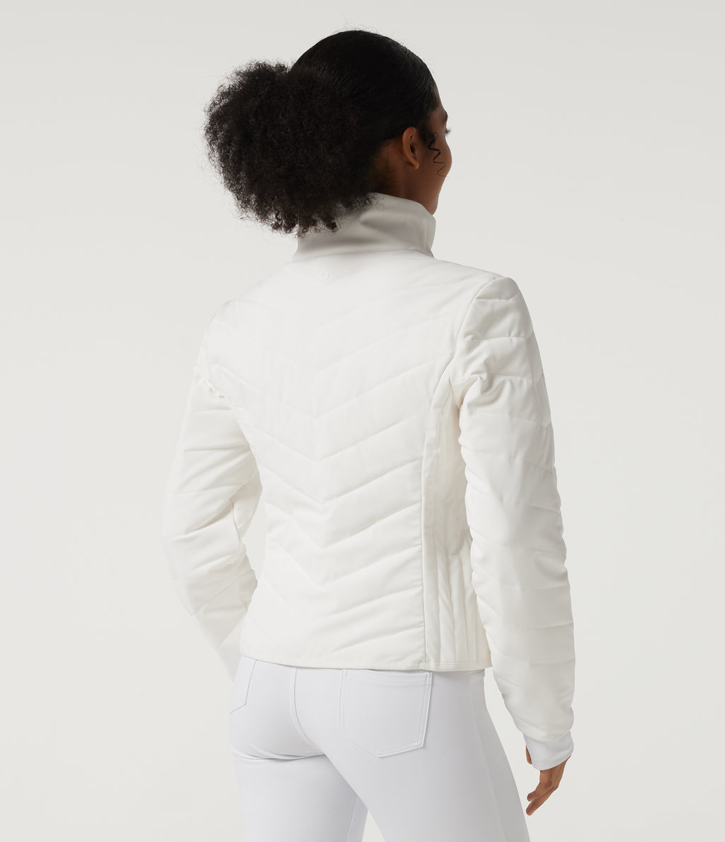 PuffFlex High Neck Long Sleeve Quilted Casual Padded Jacket with Pockets and Thumbholes — White — view 2