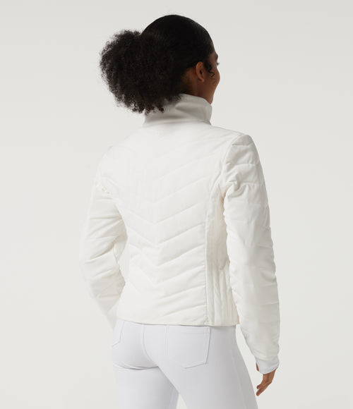 PuffFlex High Neck Long Sleeve Quilted Casual Padded Jacket with Pockets and Thumbholes — White — view 2