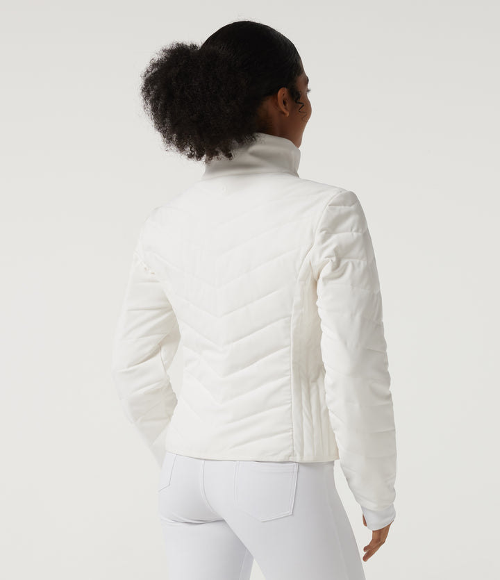 PuffFlex High Neck Long Sleeve Quilted Casual Padded Jacket with Pockets and Thumbholes — White — view 2