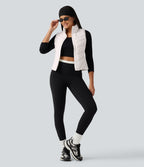 High Neck Slim Casual Padded Vest with Pockets — White — view 7