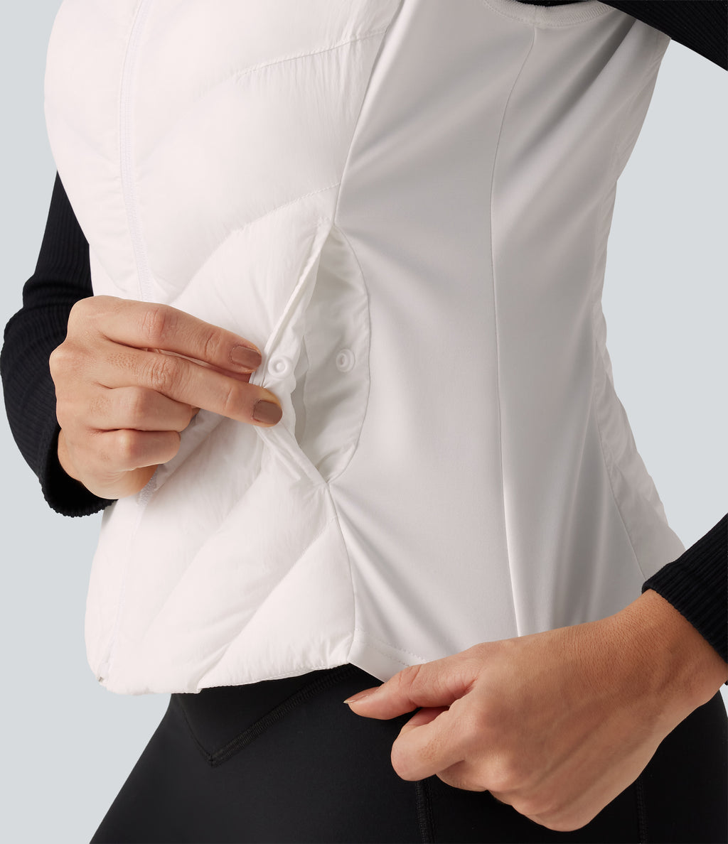 High Neck Slim Casual Padded Vest with Pockets — White — view 6